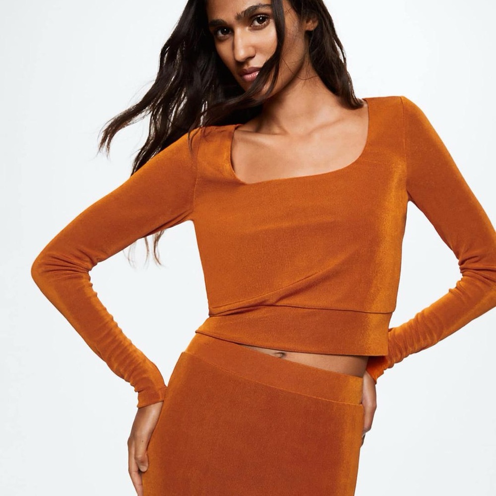 Mango Rust Orange Long Sleeve Crop Top